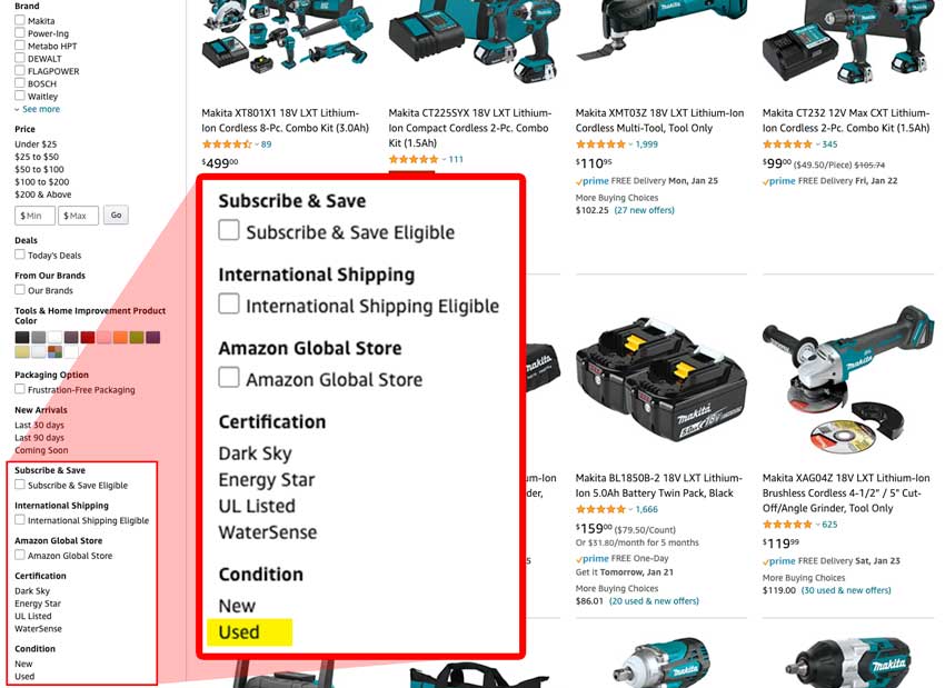 sorting results on Amazon.com