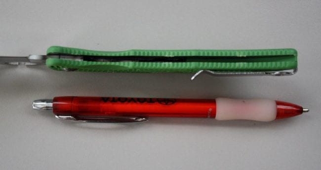 SOG GSP-21 Green Handle SOGzilla Knife - comparison with pen