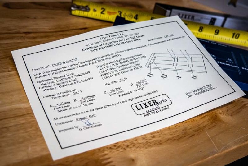 NIST traceable certification paper