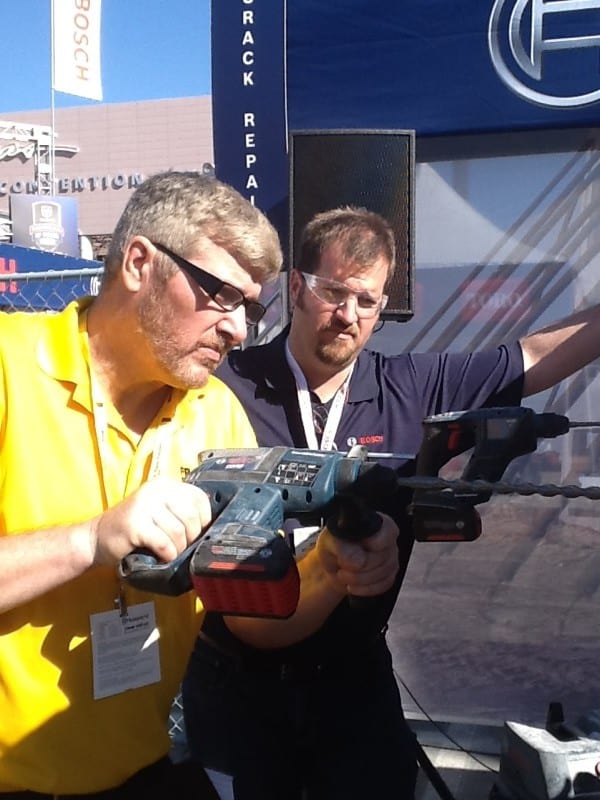 Jason Feldner and Hal Jones trying out the new Bosch RHH181 Rotary Hammer Drill