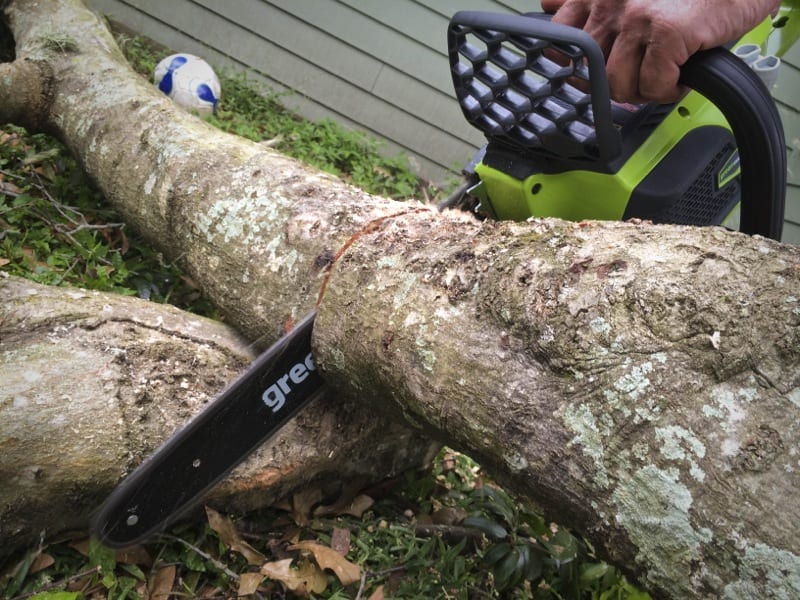 GreenWorks G-MAX cutting water oak