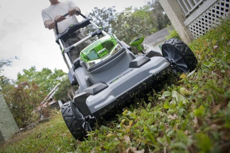 EGO 56V lawn mower mowing front