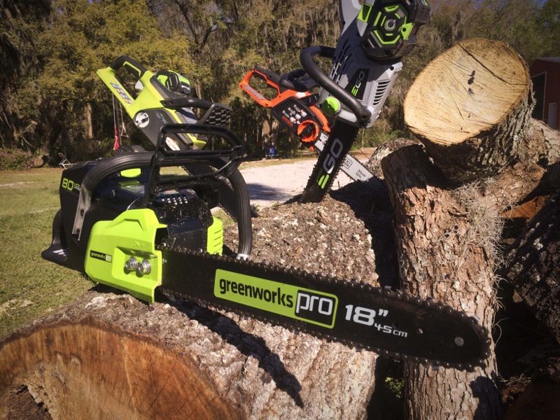 GreenWorks 80V Chainsaw in Action
