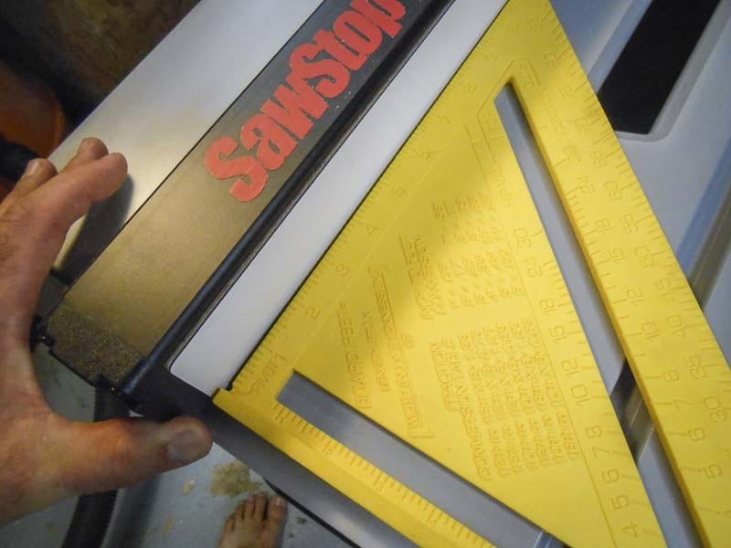 SawStop Jobsite table saw fence square