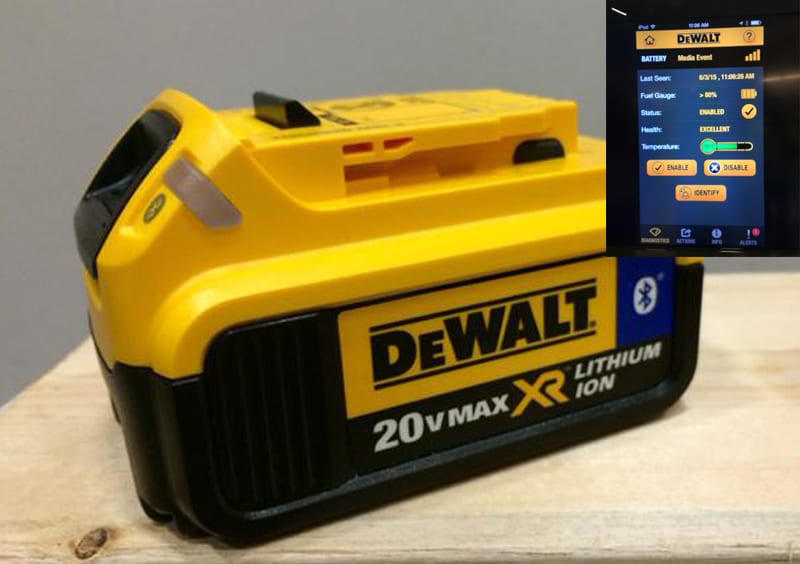 DeWalt Bluetooth battery and toolconnect app