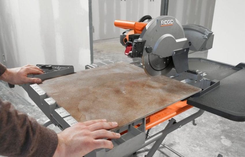 Ridgid 10-Inch Wet Tile Saw In Use - Stock