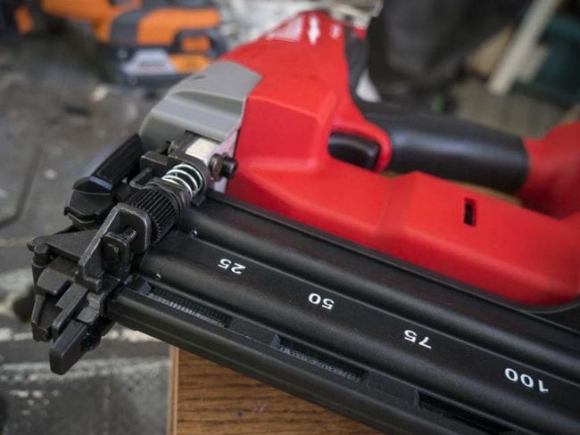 Milwaukee M18 Fuel 18ga finish nailer angled