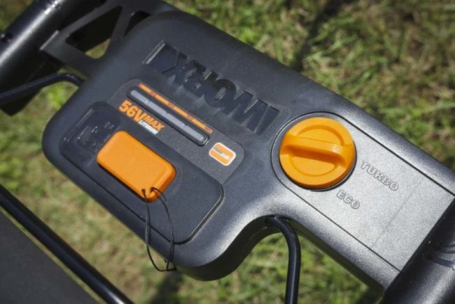worx 56v cordless lawnmower controls