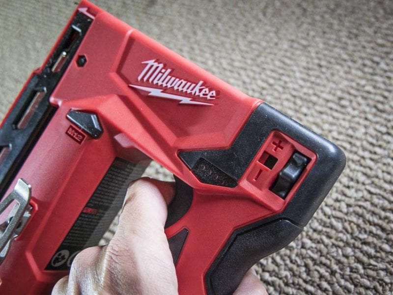 Milwaukee M12 cordless stapler power dial