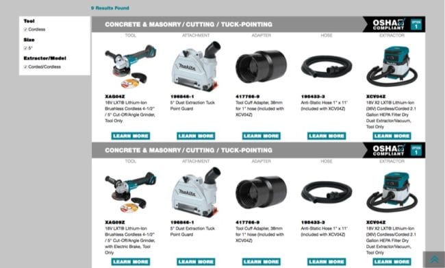 Makita OSHA Compliant Silica Dust Solutions