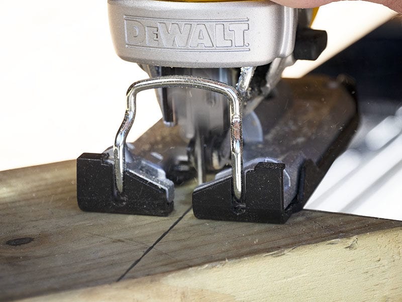 DeWalt cordless top-handle jigsaw cutting