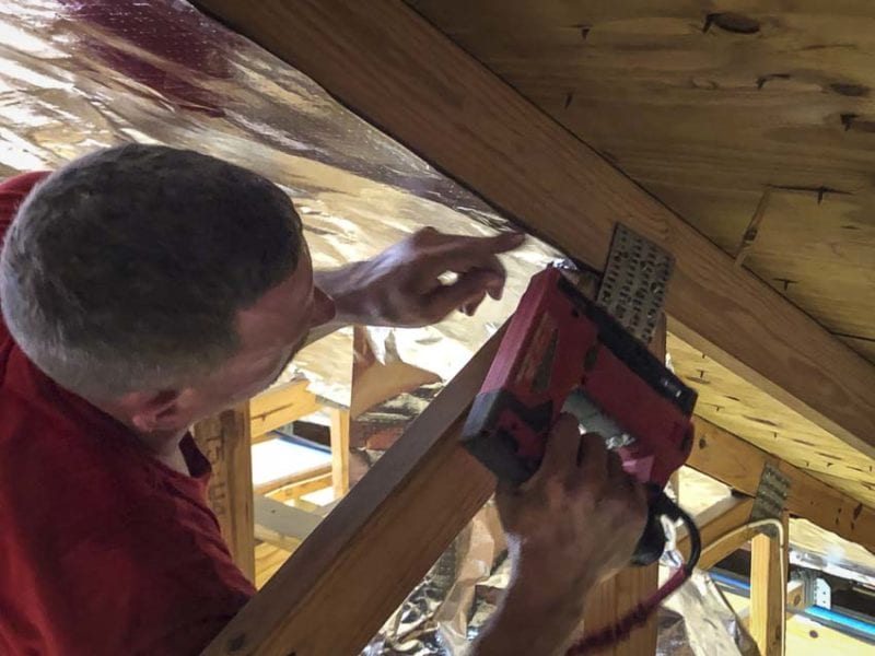 installation with a Milwaukee Tool M12 crown stapler