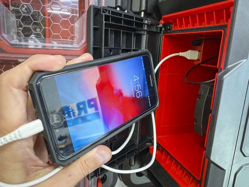 charging iPhone Milwaukee M18 radio