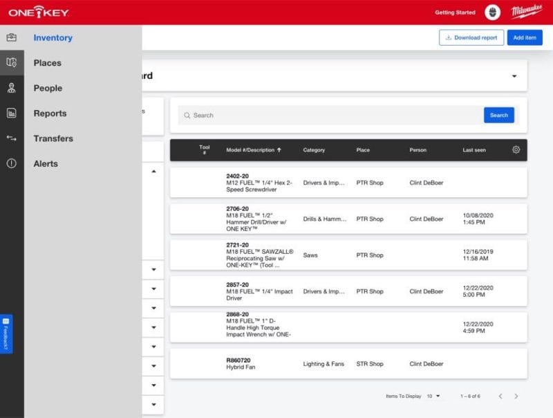 Milwaukee One-Key desktop menu