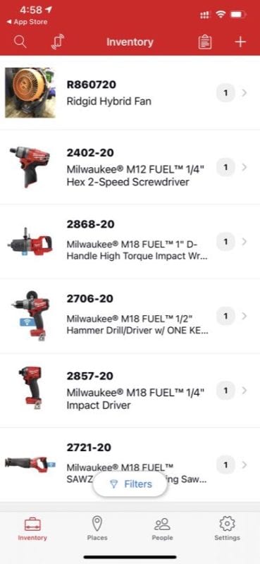 Milwaukee One-Key tool inventory