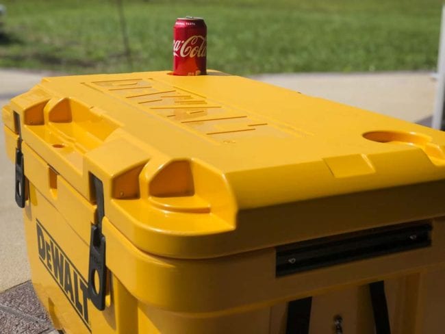 yellow lunch box cooler cup holder