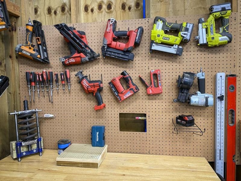 after Tool Hangerz nailers peg board