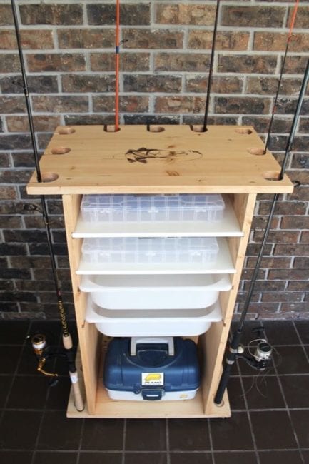 fishing rod holder with storage