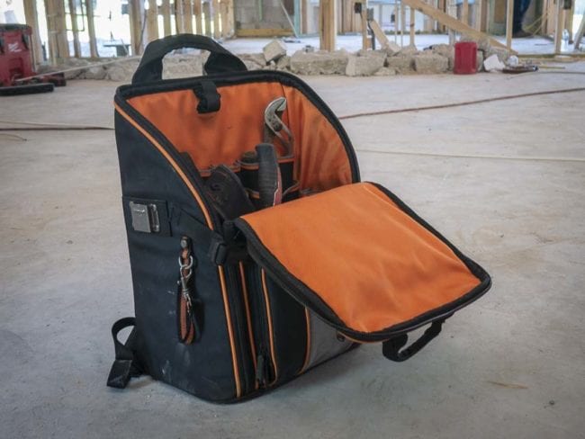 zippered backpack for tools