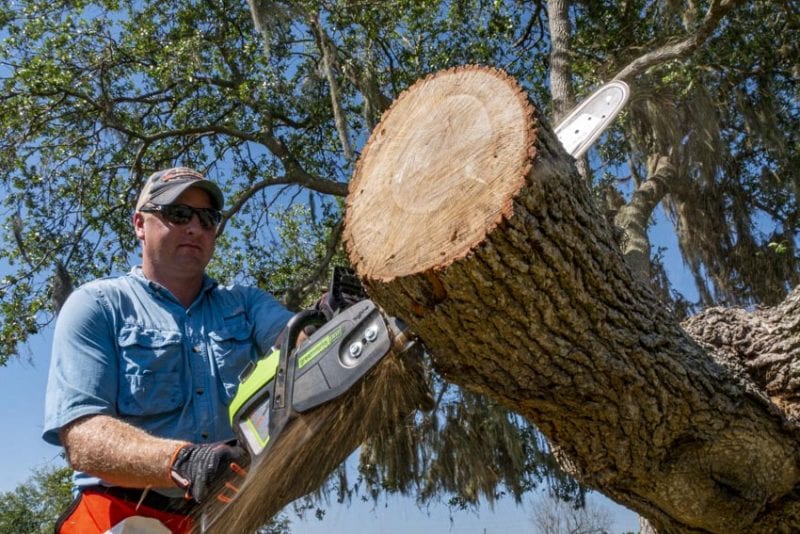 Greenworks Pro 60V 18-Inch Chainsaw Cutting Oak