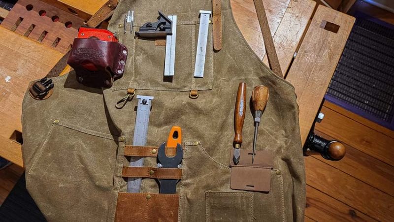 Woodworking apron and tools