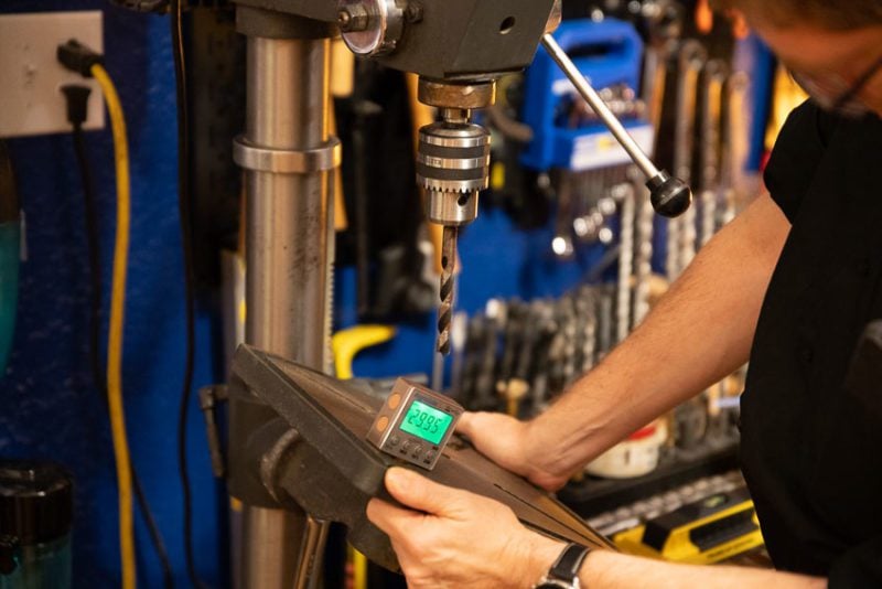 Tilting the table on a drill press