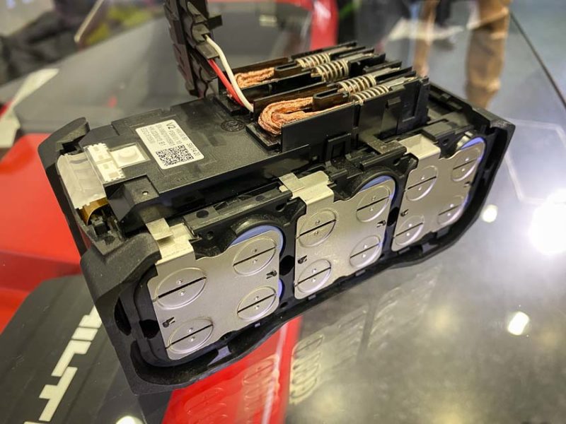 Hilti Nuron battery technology allows 100-amp draw from thicker tabs and wiring