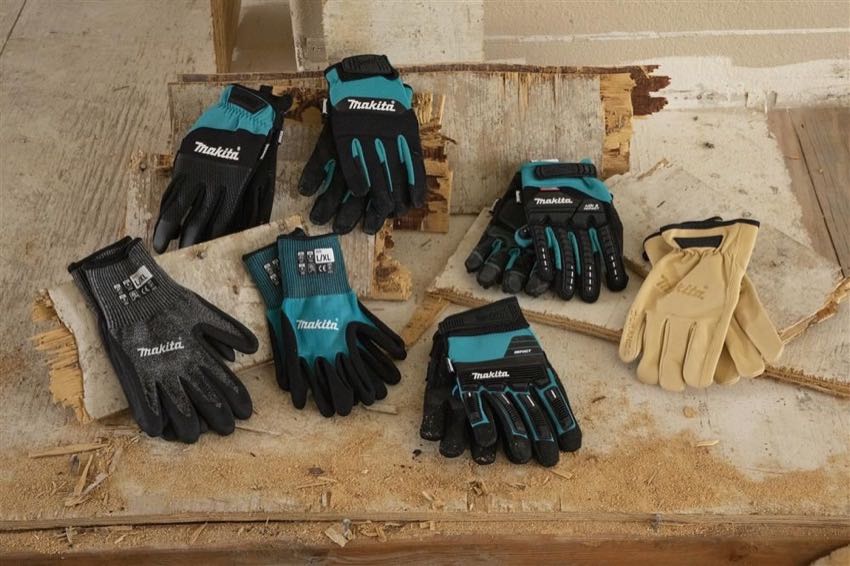 Makita Unisex 100% Genuine Leather-palm Performance work gloves,  Teal/Black, Medium US 