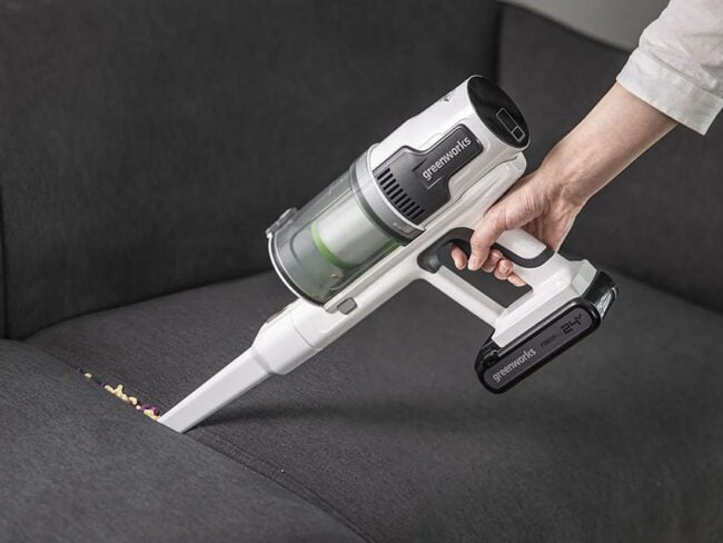Greenworks GD24SV Cordless Vacuum Cleaner, Powerful Suction, 45 Minutes Use Time, Hepa Filter, Pet Hair Tool, 3 Flow Levels WITHOUT Battery and Charger, 3 Years Warranty