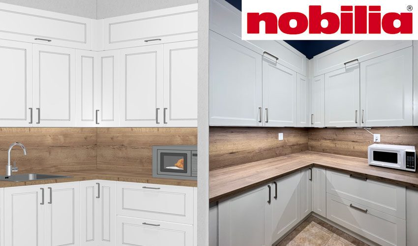 small kitchen remodel with Nobilia pre-assembled cabinets