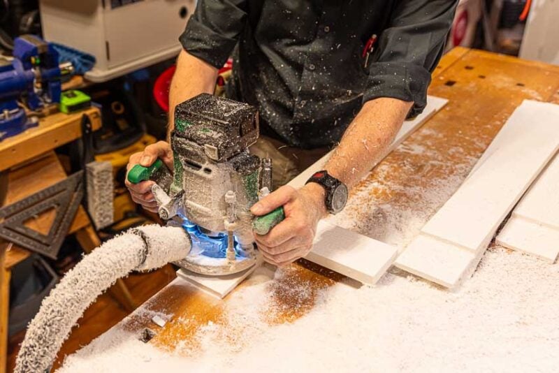 Using a jig to cut half-lap joints out of plastic "wood".