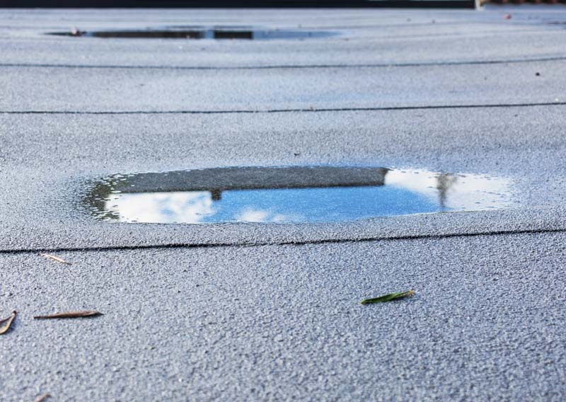 Pooling water on a damaged roof can lead to leaks