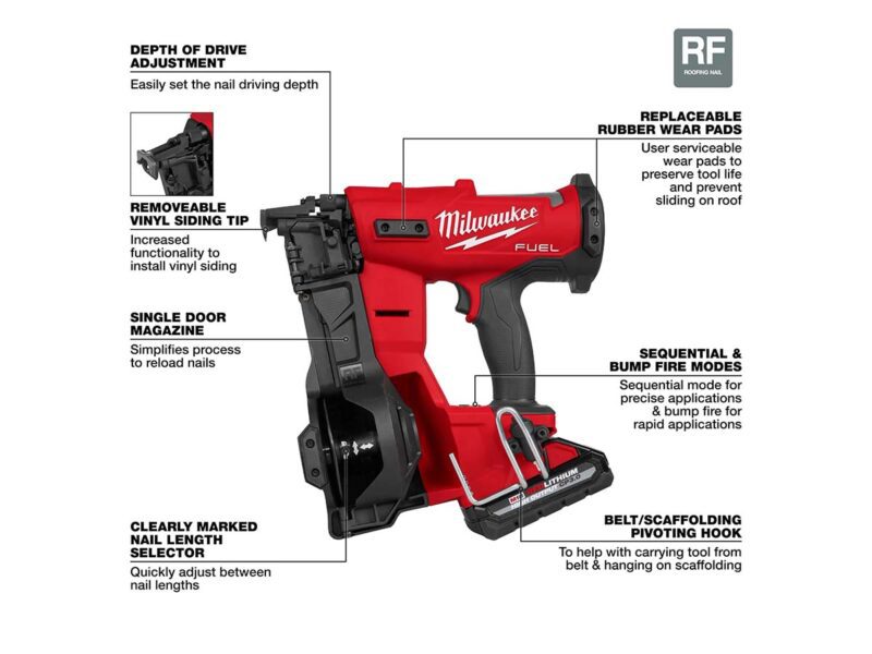 Milwaukee M18 Coil Roofing Nailer Kit 2909-21
